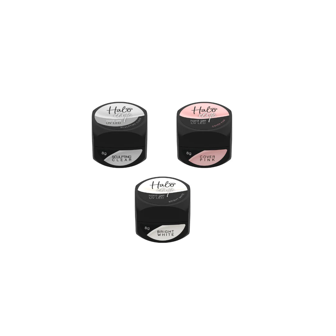 Halo Elite Hard Gel Bundle (Clear & Cover Pink 8g) + FREE Bright White 8g