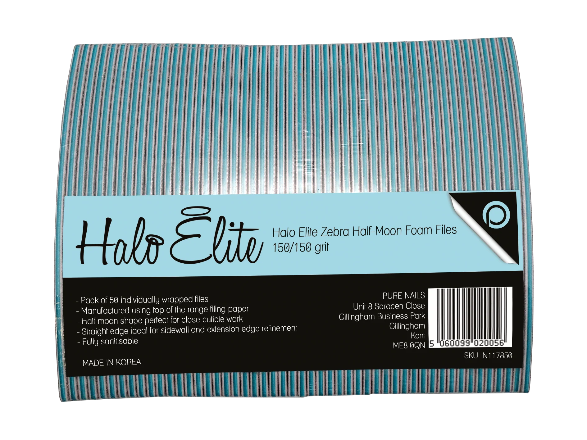 Halo Elite File Half-Moon Zebra 50 pack, 150/150 grit