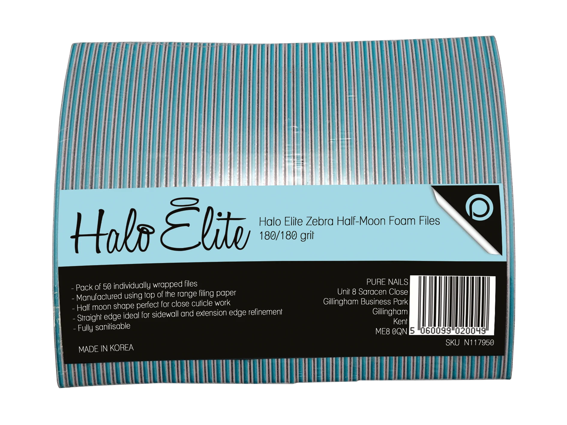 Halo Elite Half-Moon Zebra File 50 pack, 180/180 grit